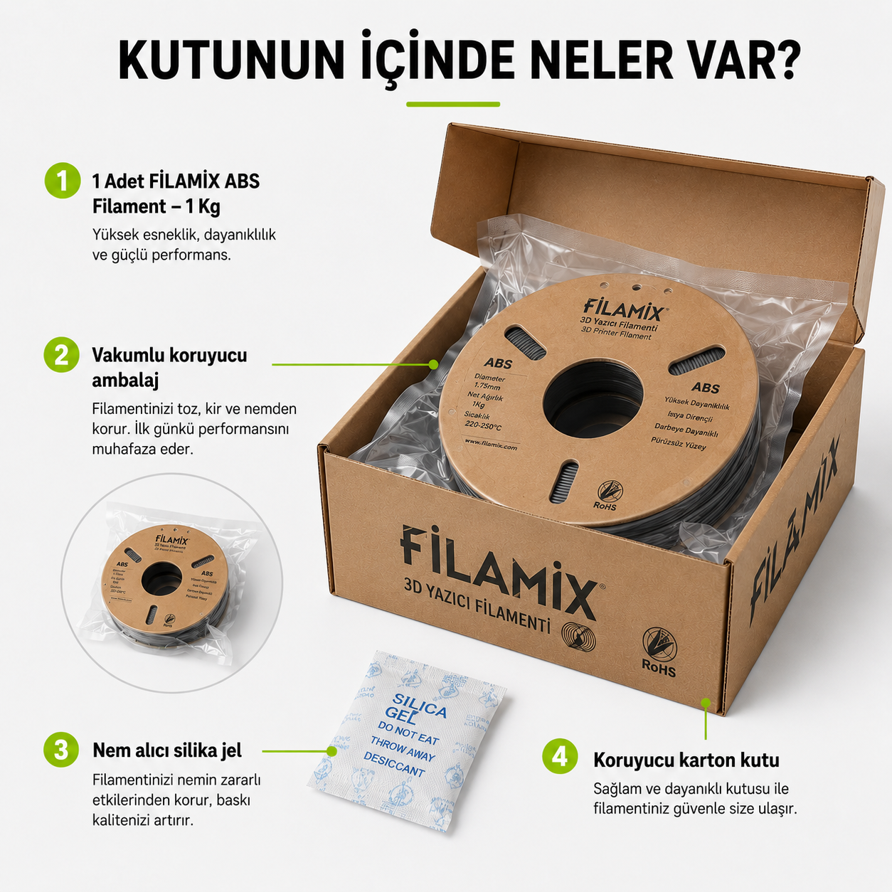Filamix ABS seri kutu i&ccedil;eriği